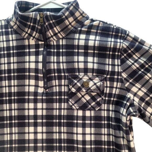 Chaps Flannel Sweater Large Womens Quarter Zip Plaid Chest Pocket Lightweight - Picture 2 of 8